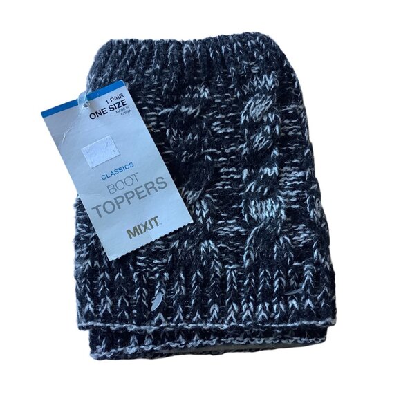 Mixit Classics Boot Toppers One Size Black & White Cable Knit - Picture 1 of 3